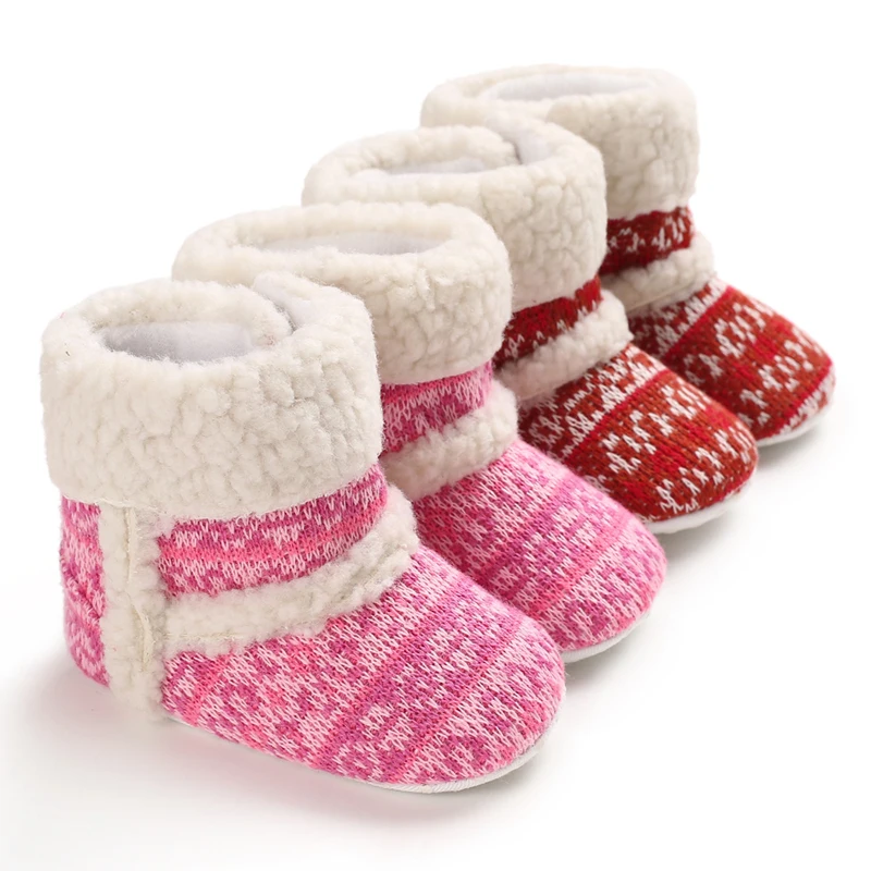 

New fashion non-woven knitted crochet winter warm Walking shoes crochet baby booties, Pink plum