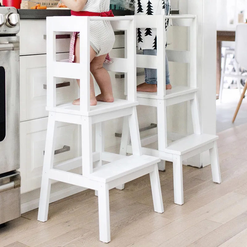 
Bamboo Kids Learning Tower Step Stool with Safety Rail White 