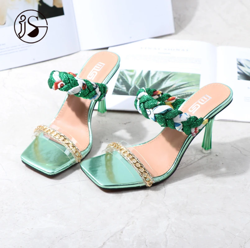 

2021 new fashion women's slippers chain decorative non-slip high heel slippers for girls, Picture