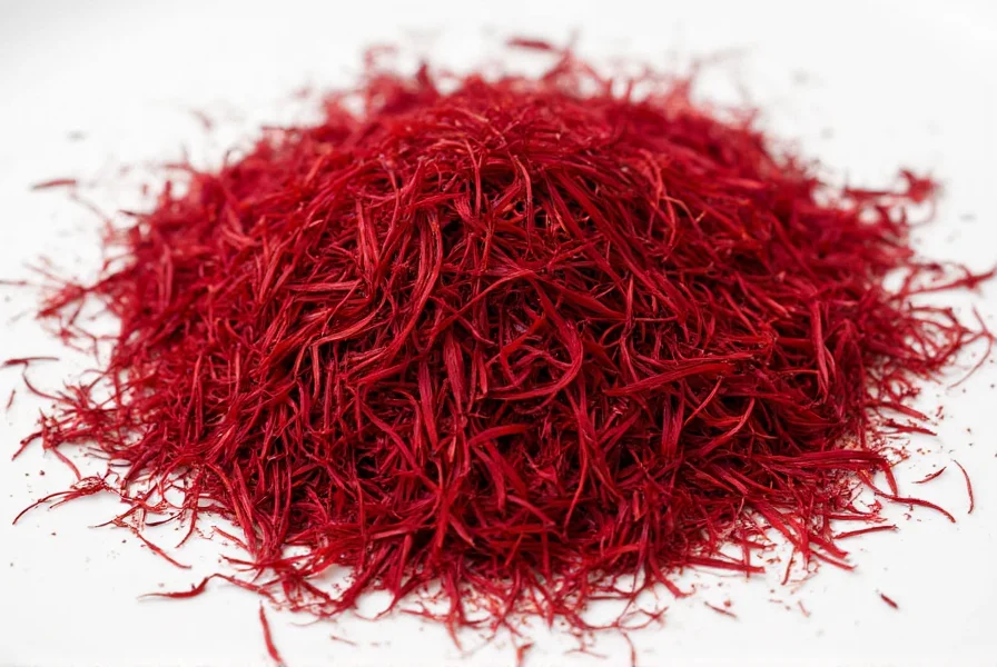 Close-up of saffron threads in a mortar and pestle with golden rice