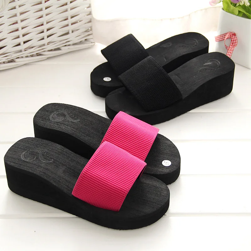 

Eva Women Cotton Towel Thick Wedge Heel Shoes Ladies Sandals And Slippers, Pink/black
