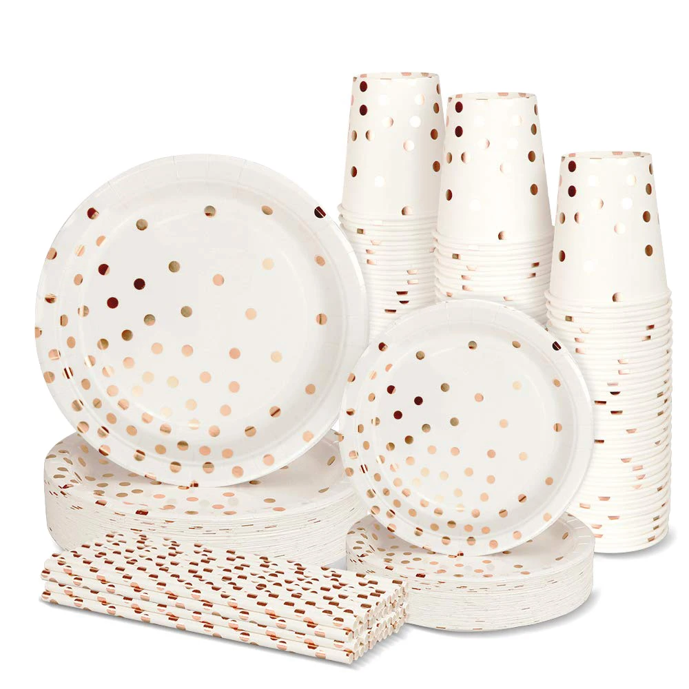 

Popular hard thickened round polka dot paper party plates and napkins sets dinner size paper plates, 11 colors