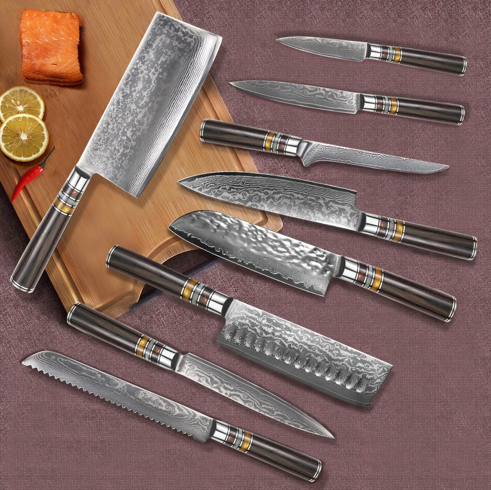 

High Quality Japanese VG10 Damascus Kitchen Chef Knife Set