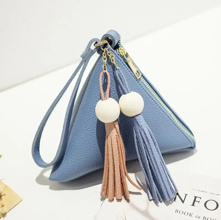 

2020 new leather handbag Mini Triangle Women Clutch Purse Hand Bag Lady Clutches Casual Phone Package portefeuille femme, As pictures