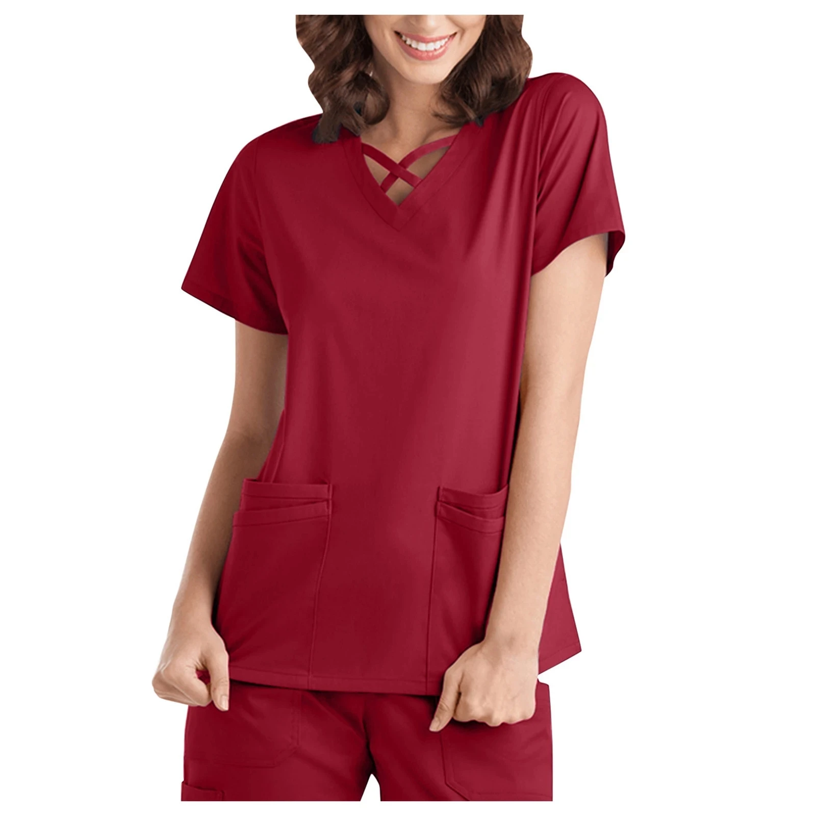 

V-neck Solid Nurse Uniform Medical Scrubs Nursing Uniform Hospital Women Scrub Top