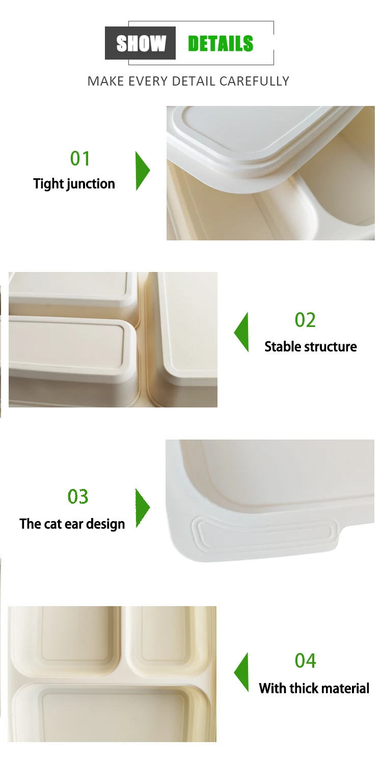 Disposable Food Containers Fast Meal Tray Biodegradable Lunch Box For Take away Corn Starch Container