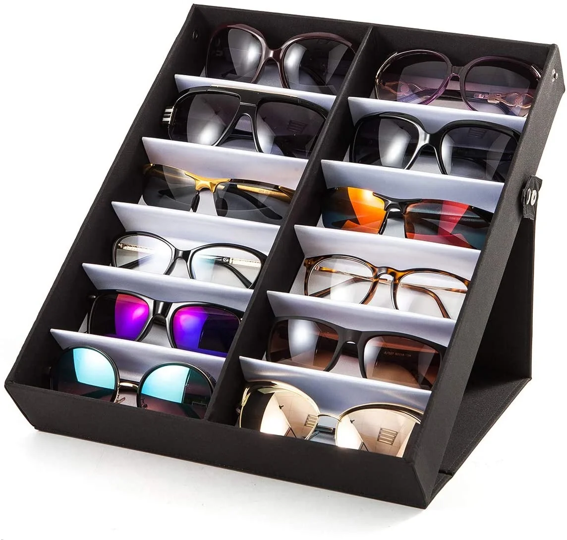 

Glasses Tray Sunglasses Display Case - 12 Slots Eyeglass Organizer Box Eyewear Holder Sunglass Stand Sun Glasses Organizer, Black