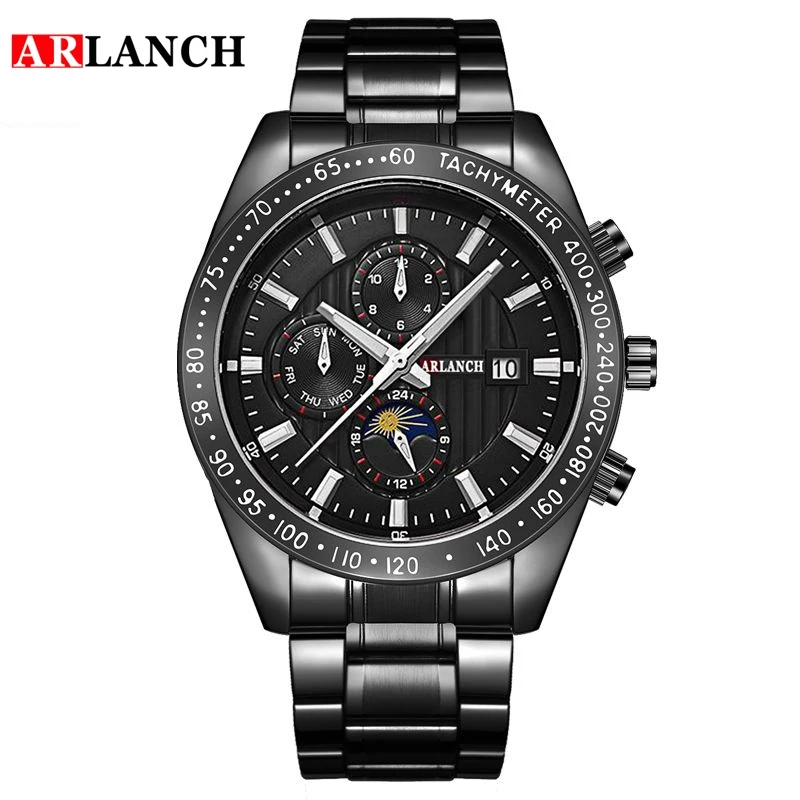 

ARLANCH A301 Mens Quartz Watch Luxury Stainless Steel Male Clock Date Week Waterproof Man Wristwatch Relogio Masculino, 2 colors