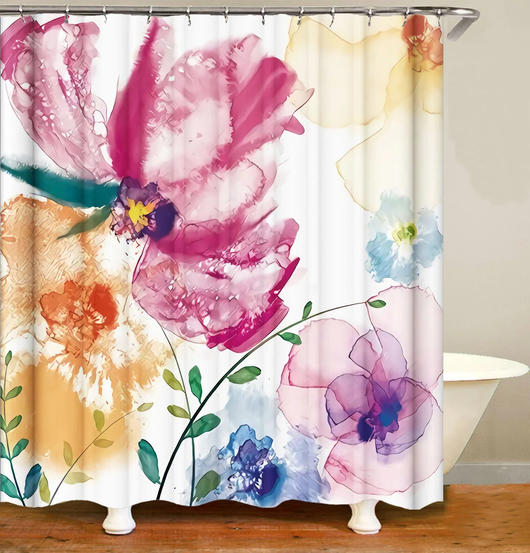 

i@home waterproof flower print bath shower curtain plastic ring 100 % polyester 3d printed shower curtain, Customer's request