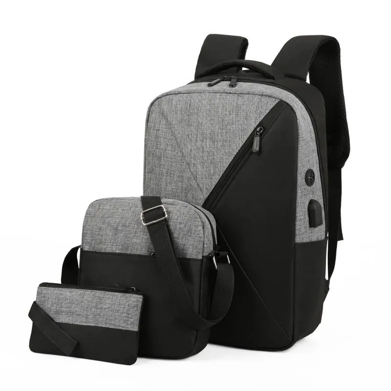 

New Stylish Durable waterproof 3 pcs boys backpack Travel Laptop USB Charging School Bag multi-function 3 in 1 bag