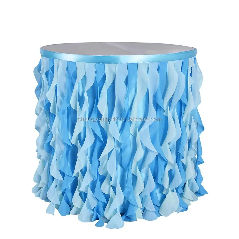 Ruffle Curly Willow Organza Tutu Table Skirt Design For Wedding Long