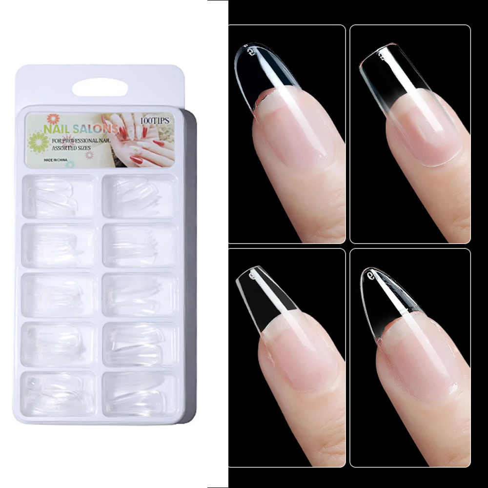 

Missbloom 100Pcs Non-Trace Gel Press On Nails Almond Drops Stiletto Manicure Square Artificial Nail Tips, Clear