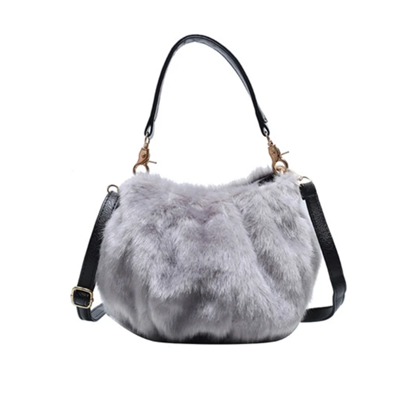 

New Fashion Trend Winter Winter Drawstring Plush Shoulder Bags Women Handbags Ladies Crossbody Leopard Fur Purses, As show