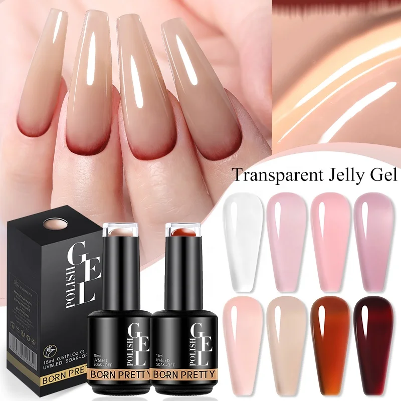 

BORN PRETTY 30 Colors Ice Jelly Nude Gel Nail Colour Translucent Sheer Pink Gel Nail Polish 15ml