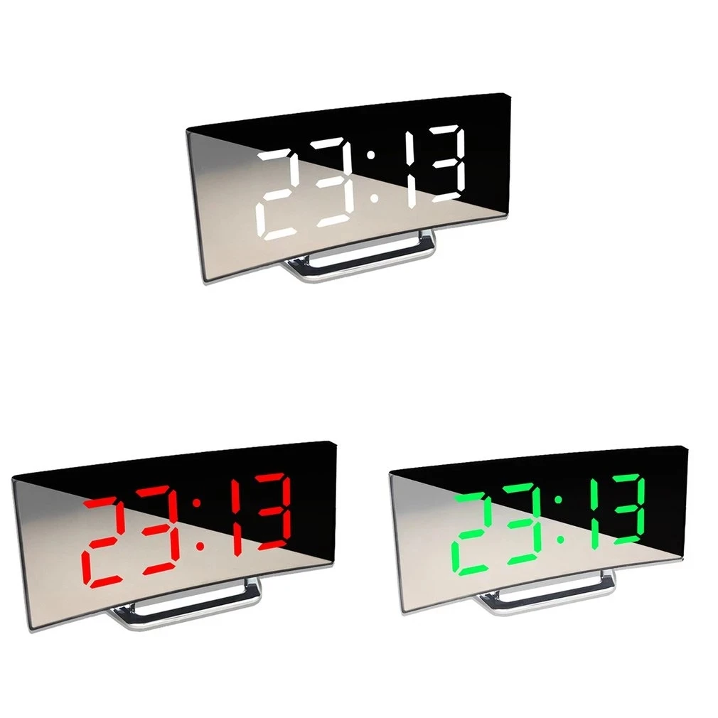 

Dropshipping Curved Screen Electronic Alarm Clock LED Mirror Mute Table Bedside LED Alarm Clock Mirror Clock Large, Green,red,white