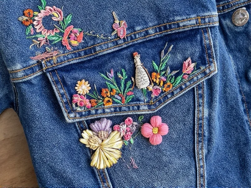 Hand embroidery techniques on denim jacket