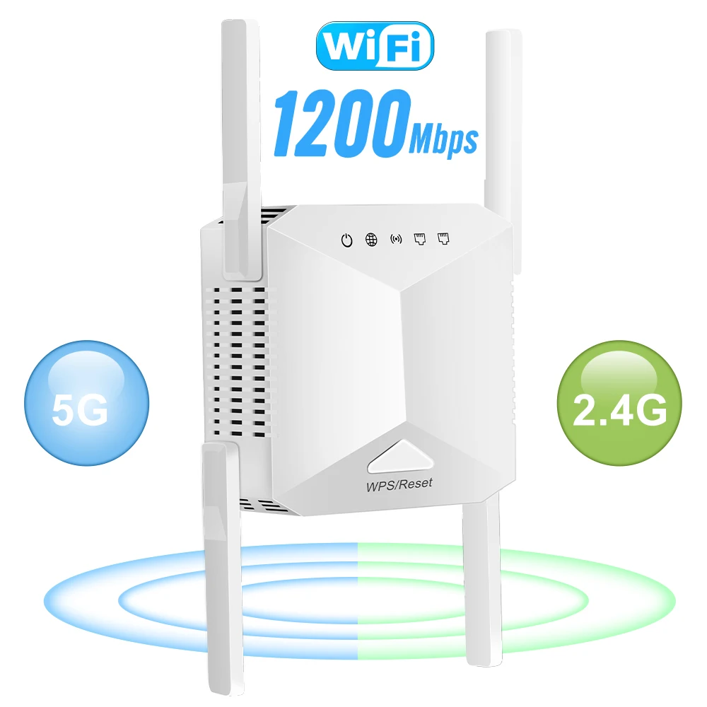 

SMATRUL 5G 2.4G Wireless WiFi Repeater Booster 1200Mbps Router Wifi Long Range Band Network Extender Signal Amplifier 4 Antenna