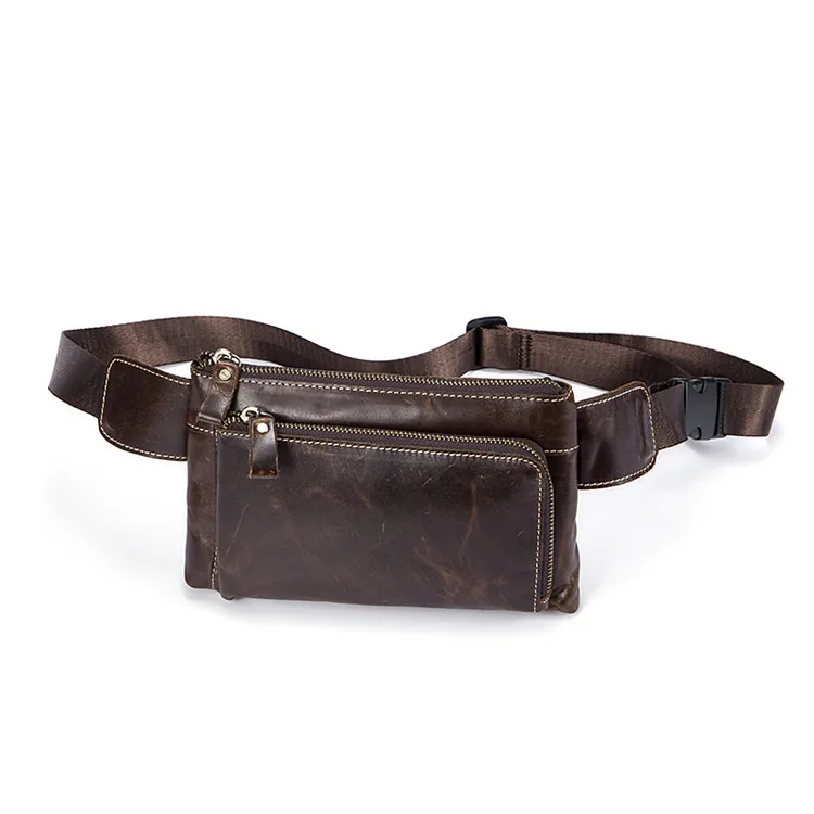 

Customized Logo 2020 Stylish Waterproof Men Genuine Leather Bag Running Belt Waist Pack 8900, Coffee