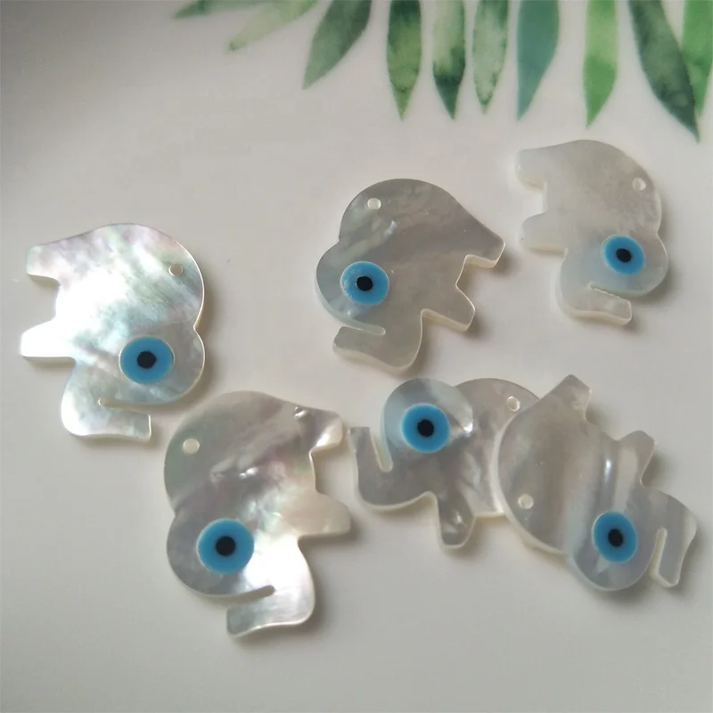 

Wholesale handmade white sea shell evil eye elephant pendant accessories for jewelry