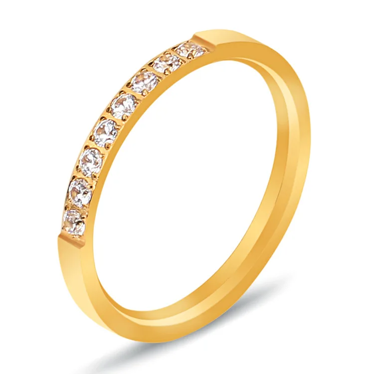 

Wholesale Simple Gold Plated Couple Rings Zircon Stainless Steel Diamond Engagement Ring Jewelry