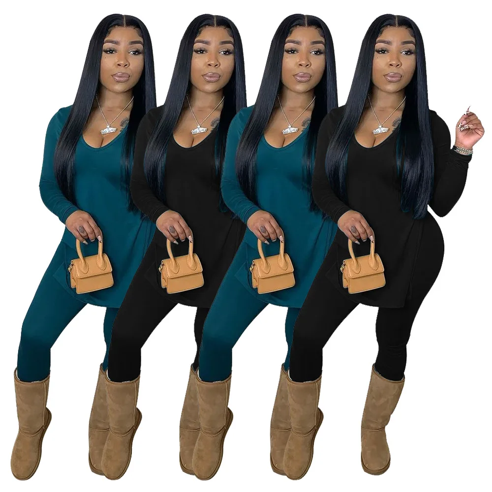 

New Arrival Fashion Solid Color V Neck Twopiece Lougewear Suits Women Pajama Sets