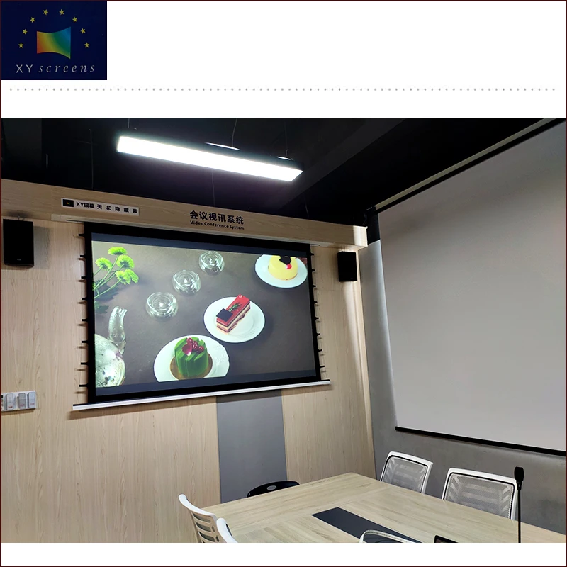

XYScreens 4K UHD black electric in-ceiling projection screen for 3LCD long throw projector