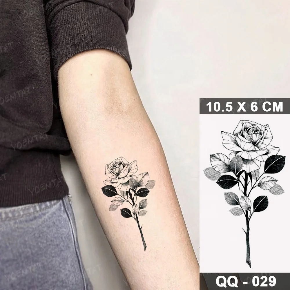 

Hot Sales Sketch LIne Rose Semi Permanent Hand Temporary Tattoo Tatoo Sticker, Cmyk