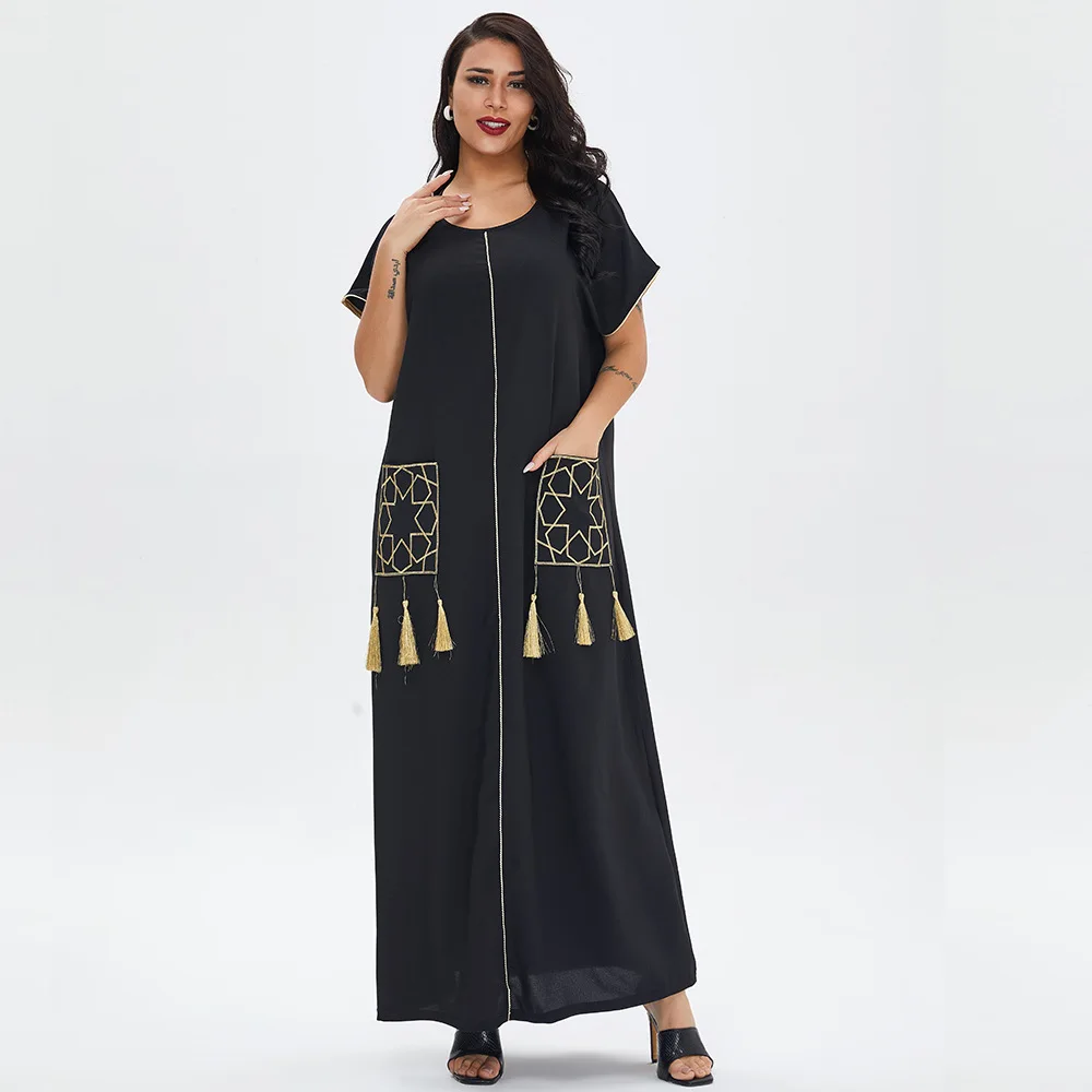 

Summer women's short sleeve long skirt robe Muslim Middle East Dubai dress elegant dress