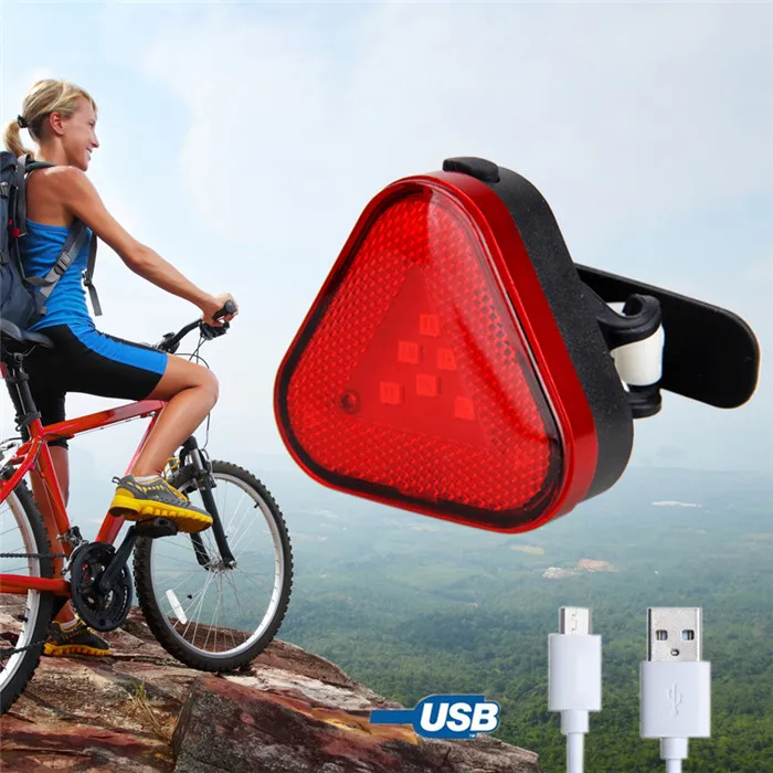 Triangle Bike Warning Taillight Safety USB Rechargeable Cycling Light Red Flash Light Bicycle Rear Lamp with Built-in Battery