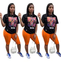 

CH9220 Woman Sexy O-Neck Short Sleeve Print Sport Two Piece Set