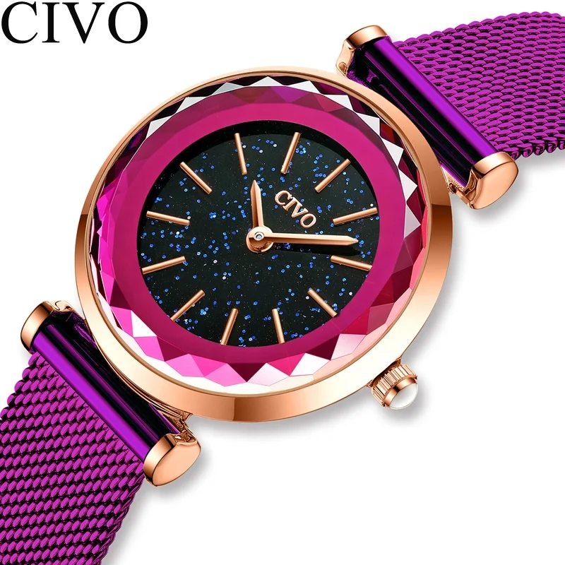 

2020 CIVO Brand Wholesale elegant minimalist Women Mesh Buckle Starry Sky Watch Luxury Fashion Female Quartz Wristwatches hot!