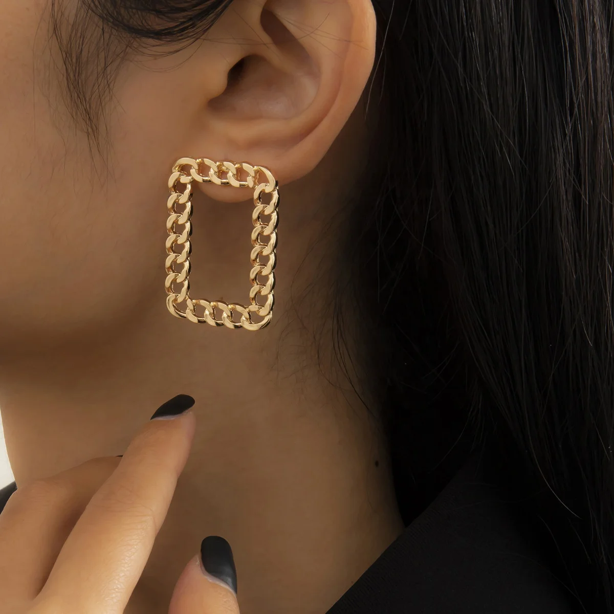 

Fashion Geometric Rectangle Earring for Women Gold Color Metal Jewelry Exaggeration Punk Big Long Chain Statement Earrings