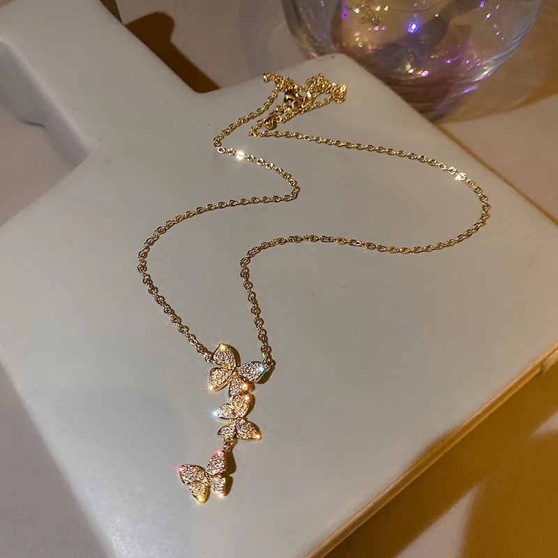 

fashion trendy chocker bling gold butterfly necklace