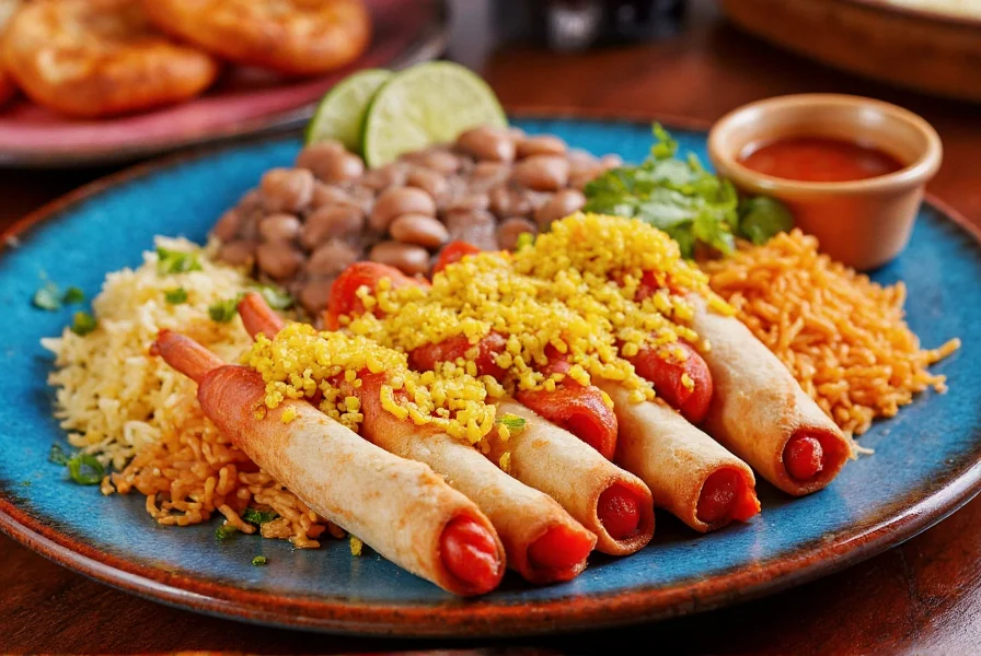 Colorful platter of traditional Mexican chili relleno served with rice, beans, and fresh salsa on a blue ceramic plate