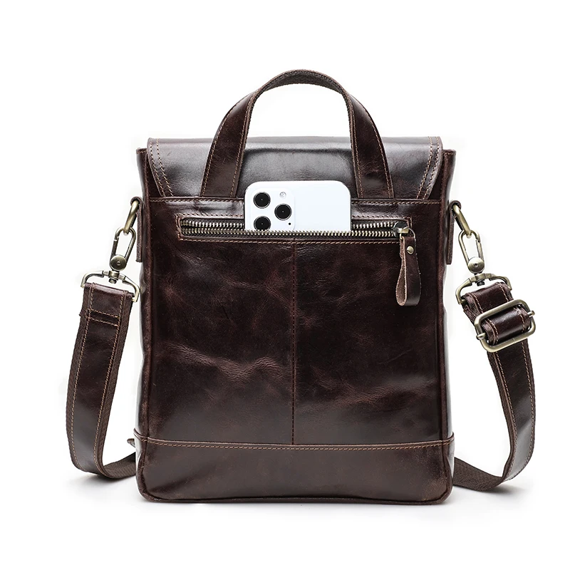 

Genuine Oil Leather Travel Messenger Handbag with Car key Pen Slots Dismountable Long Straps Shoulder Bag Men for iPad 9.7 inch, Coffee or customized