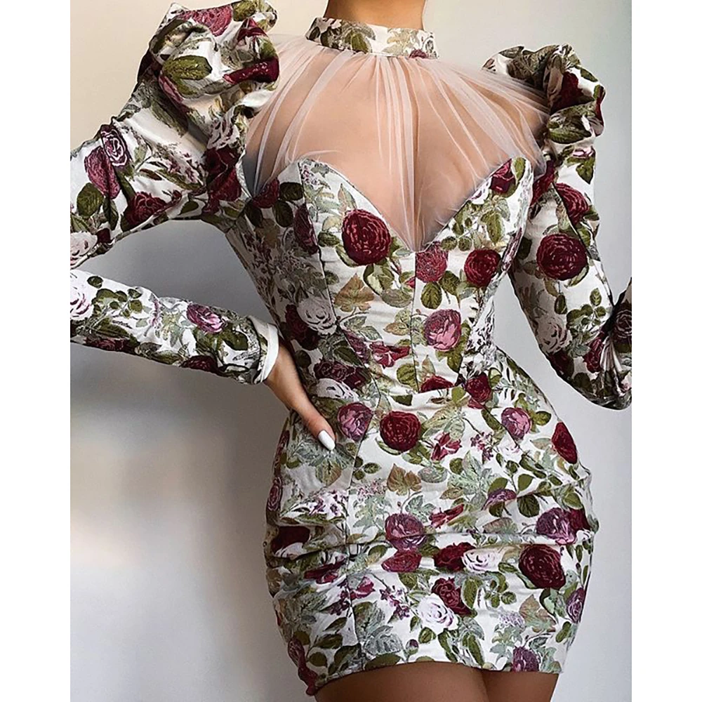 

New Fashion Floral Printed Stock Long Sleeve Ladies Dresses 2020, As pics
