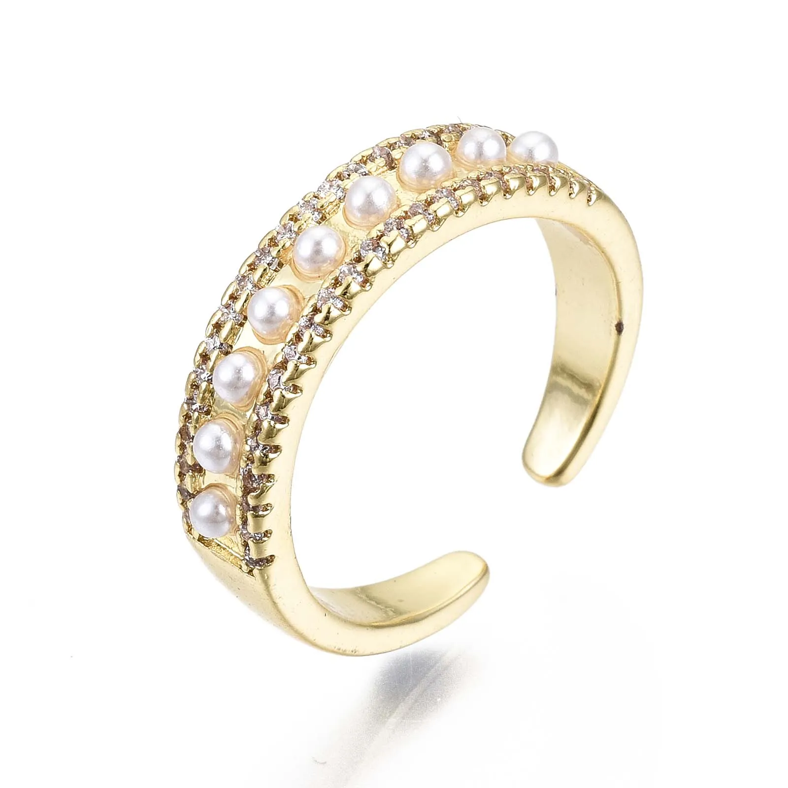 

PandaHall Real 16K Gold Plated ABS Pearl Cubic Zircon Cuff Rings