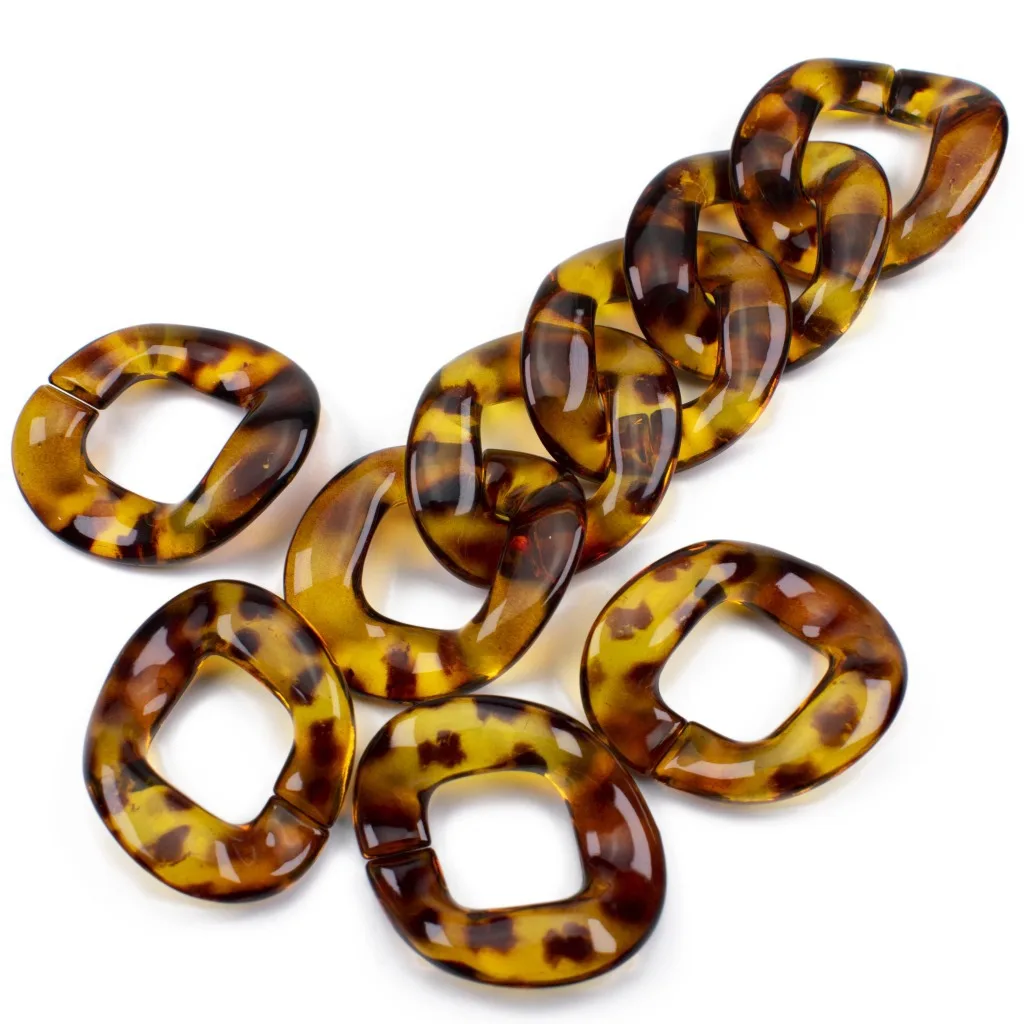 

REWIN Retro 42mm Big Tortoiseshell Square Curb Handbag Chain Chunky Necklace Acrylic Cuban Link Pieces Wholesale, Leopard