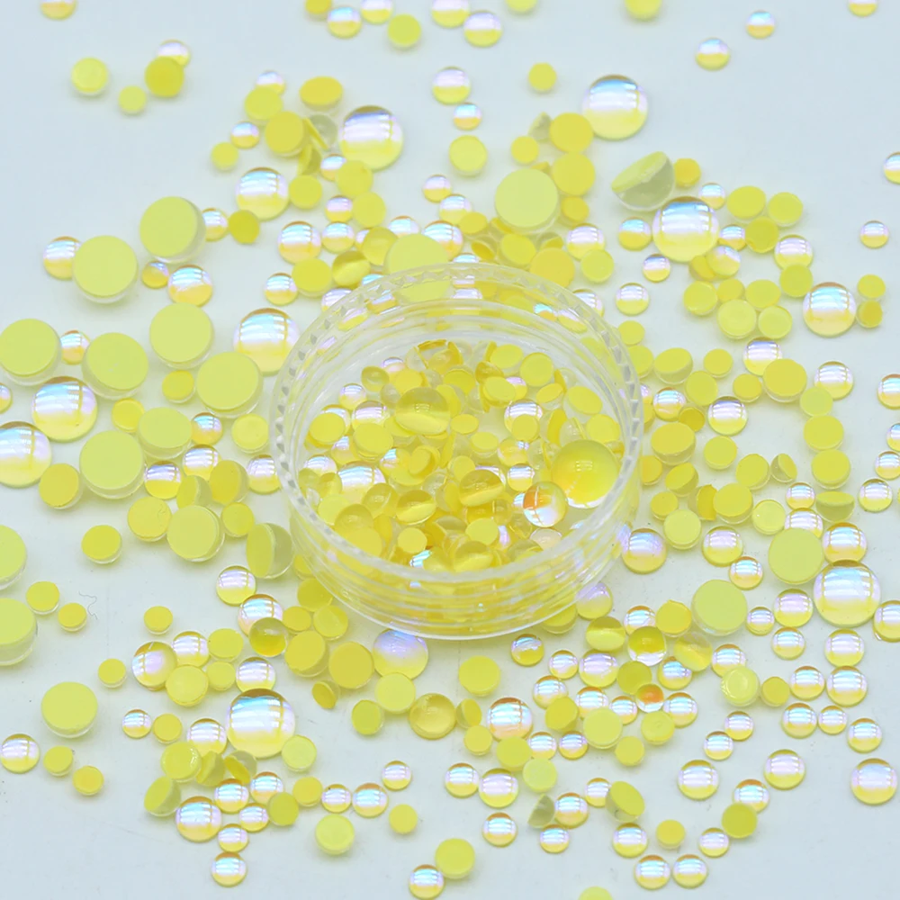 

SS6-SS20 Crystal Mocha Color Glass Beads Half Round Nail Mermaid Beads For Nail Art 3d Decoration, Yellow