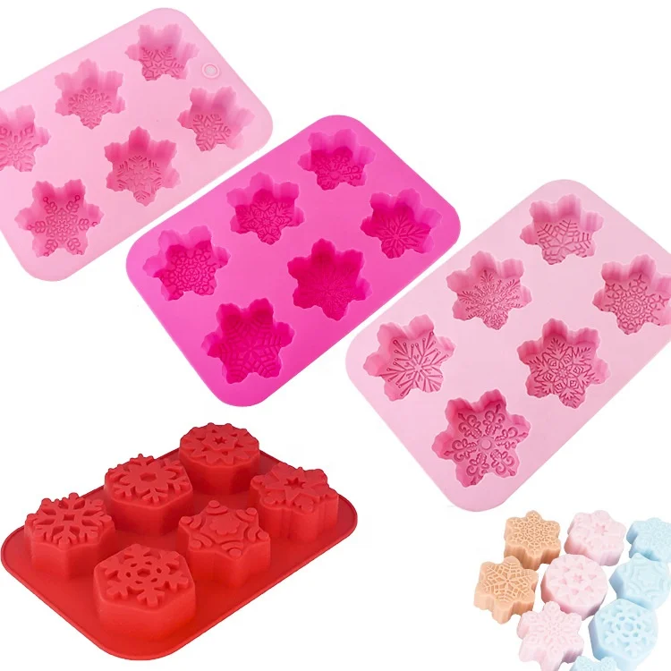 

6-Cavity Snowflakes Silicone Cake Mold Non-Stick Christmas Baking Tray For DIY Muffin Chocolate Ice Cubes Soap