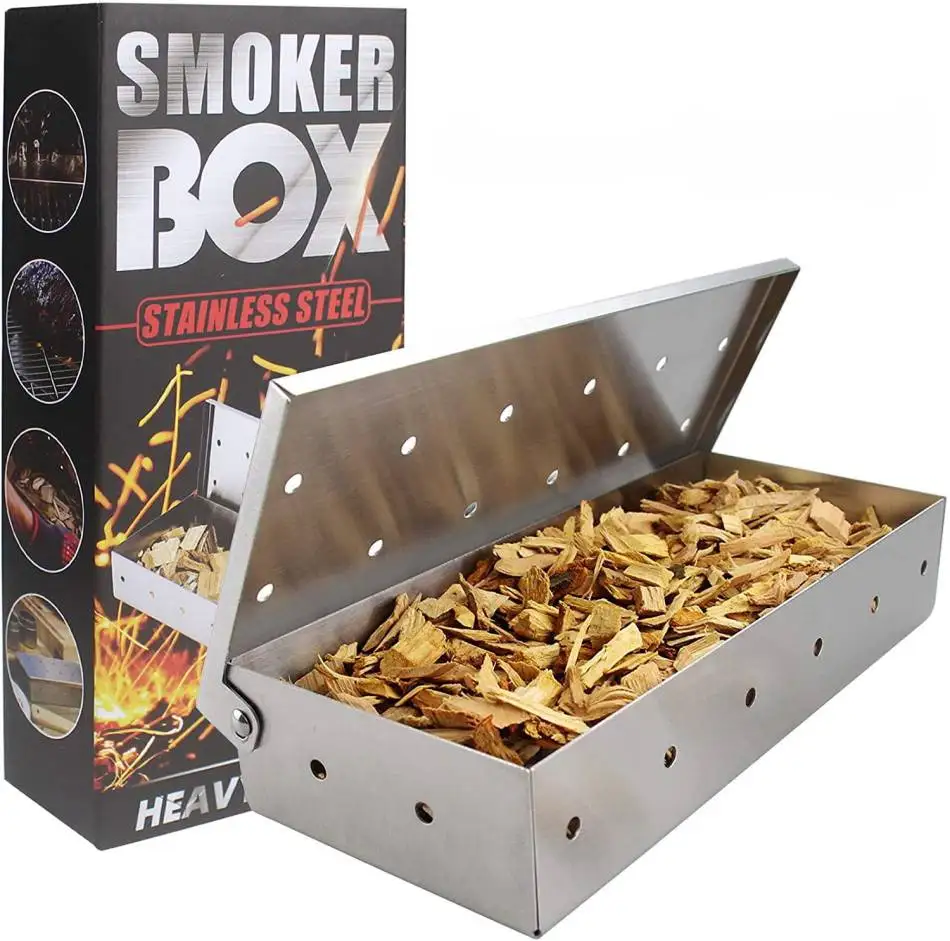 

Wojuty BBQ smoker box wood chips Barbecue accessories Premium stainless steel smoker box for grilling