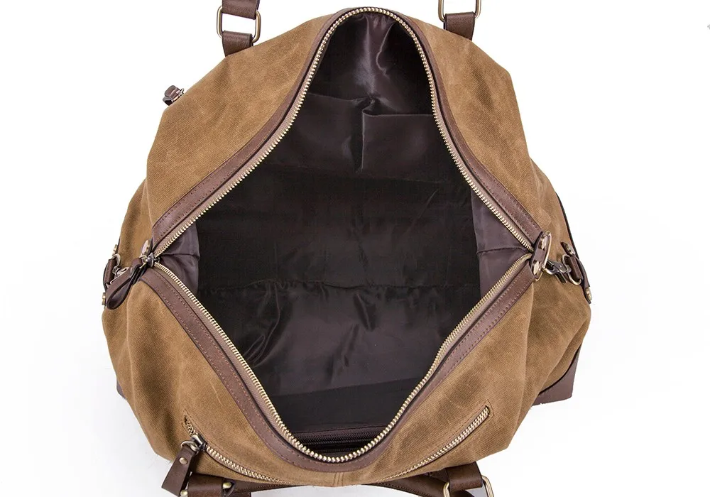 Retro Waxed Leather Canvas Duffel  Bag Weekend Travel Bag