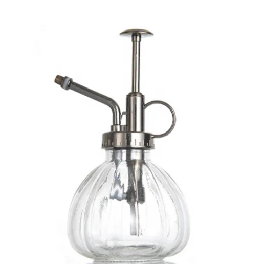 

230ml Vintage Style Ribbed Glass Plant Water Mister With Brass Color PVC Top Pump, Mulit-color, customized