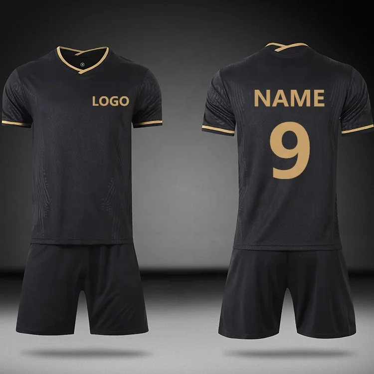 

Custom made soccer uniform set world club team football jerseys black gold add your logo football training kits, Red,yellow,blue,black,purple,green,white