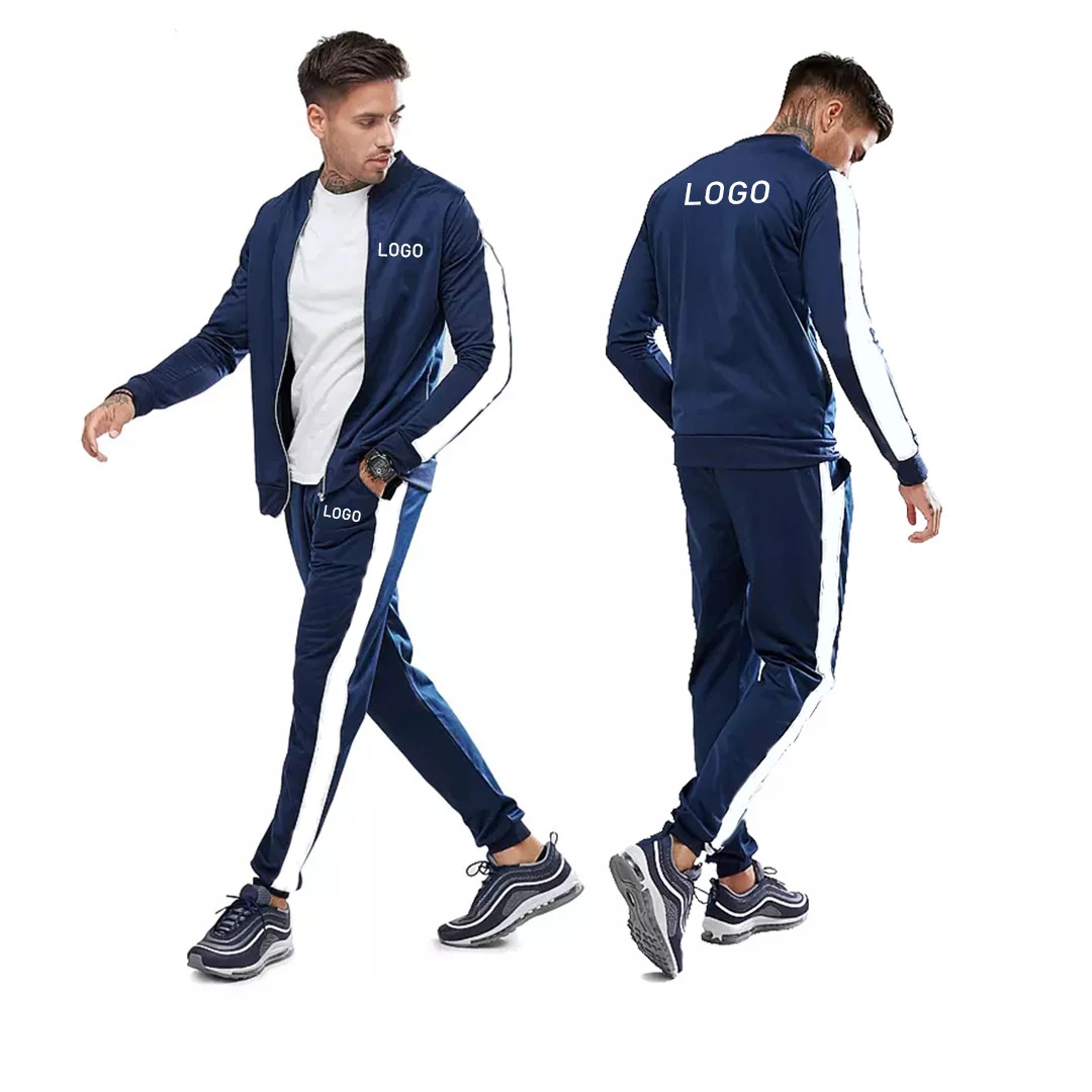

2021 Custom Printing Logo Slim Fitted Men Sport Gym Fitness Jogging Tracksuit Sweatsuit Set With Logo, Blue,black,red,dark or oem colors