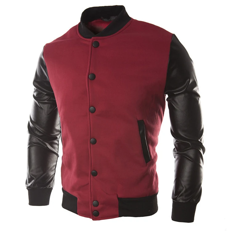 

High Quality Leather Long Sleeve Baseball Jacket Men Pu Leather Varsity Jacket Custom, Black/navy/rose madder/gray/dark gray