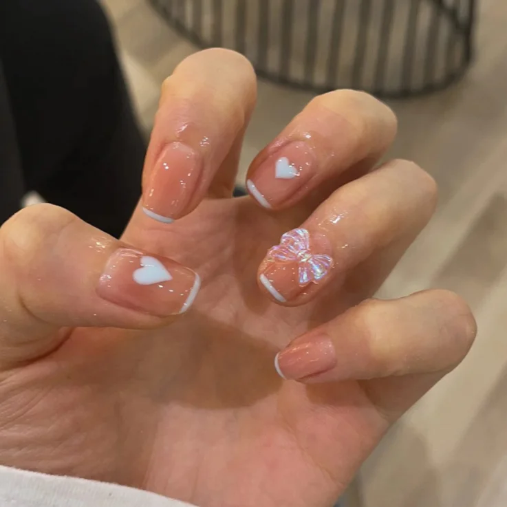 

Heart pressed on nail thin butterfly knot fakenail false nail japanese press on nails