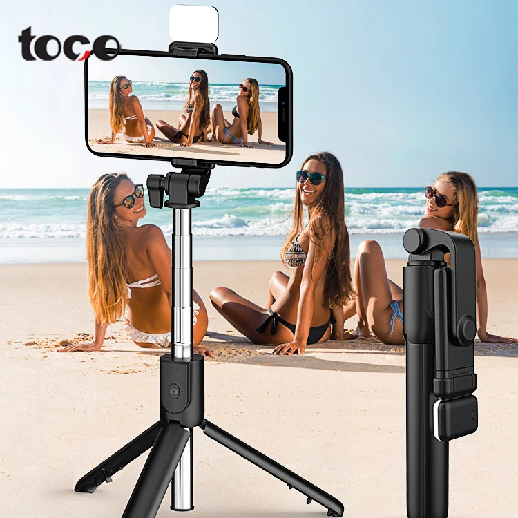 

toco Portable Tripod Mobile Phone Selfie Stick Remote Control Mirror Wireless Phone Bluetooths selfie stick, Black white other
