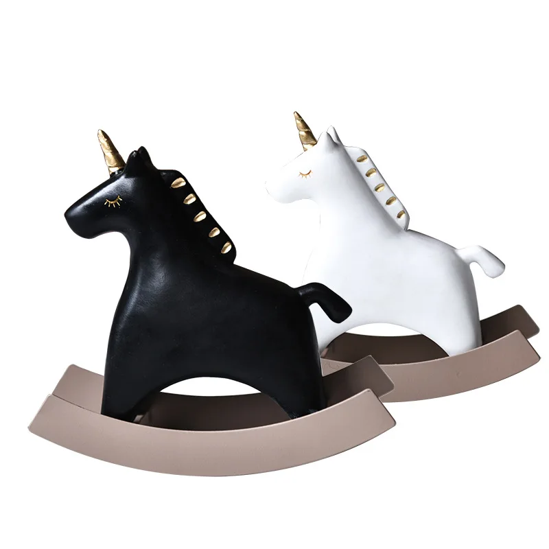 

Hot-selling children's room decoration resin craft jewelry unicorn rocking horse ornaments