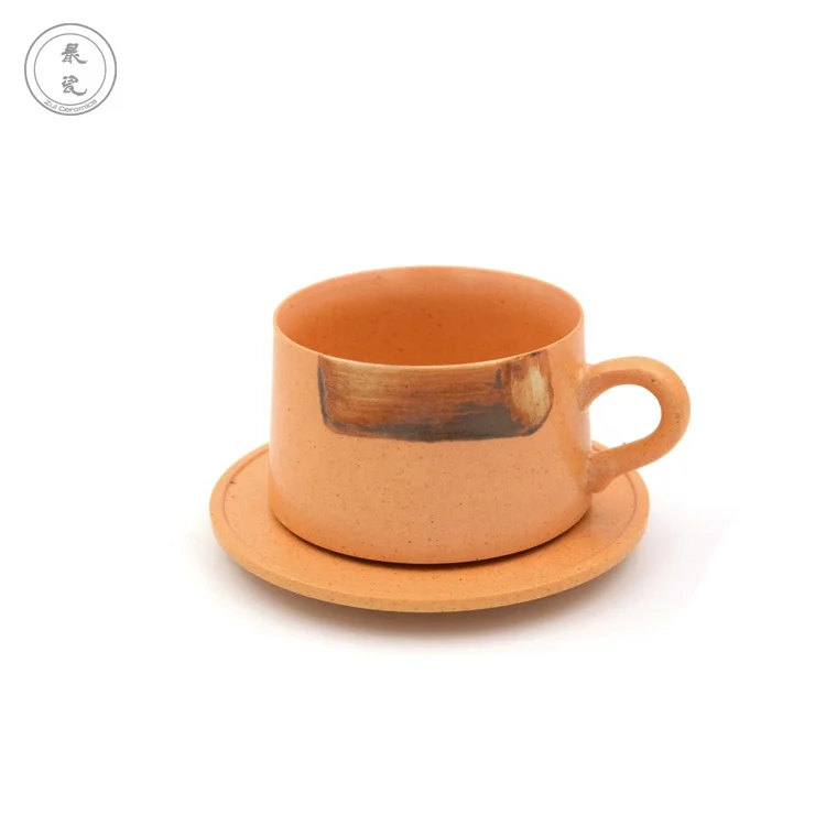 

modern style Yellow brown matte glaze ceramic cup saucer set by Young designer